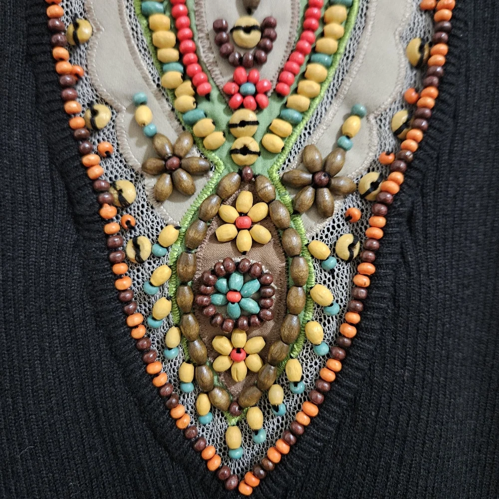 NEW Vintage Berek Takako Sakon Beaded Ribbed Knit Top Black Boho Art To Wear M - Picture 5 of 14
